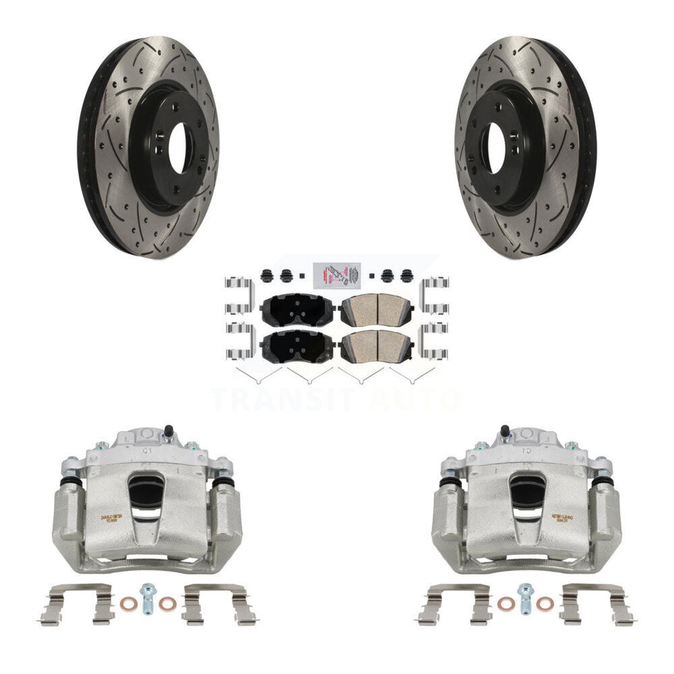 Front Disc Brake Coated Caliper Drilled Slotted Rotor Ceramic Pad Kit For Hyundai Sonata KCD-100265N