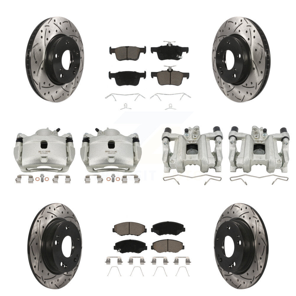 Front Rear Brake Coated Caliper Drill Slot Rotors Ceramic Pad Kit (10Pc) For Honda Civic KCD-100266C