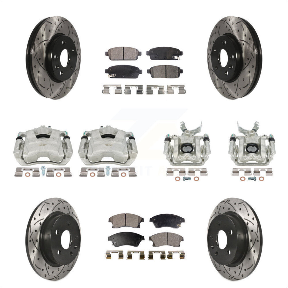 Front Rear Disc Brake Coated Caliper Drilled Slotted Rotors And Semi-Metallic Pads Kit (10Pc) For Chevrolet Sonic KCD-100266P by Transit Auto