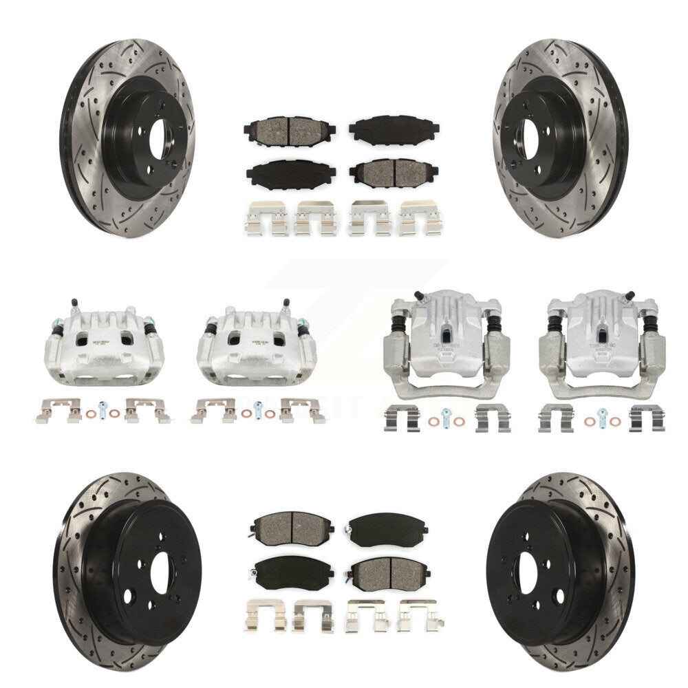 Front Rear Brake Caliper Drill Slot Rotor Semi-Metallic Pad Kit (10Pc) For Subaru Legacy KCD-100266S