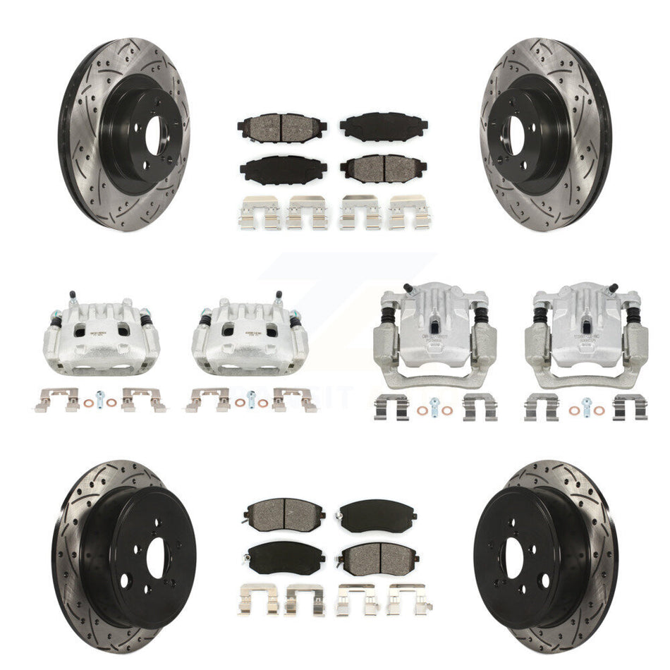 Front Rear Brake Caliper Drill Slot Rotor Semi-Metallic Pad Kit (10Pc) For Subaru Legacy KCD-100266S
