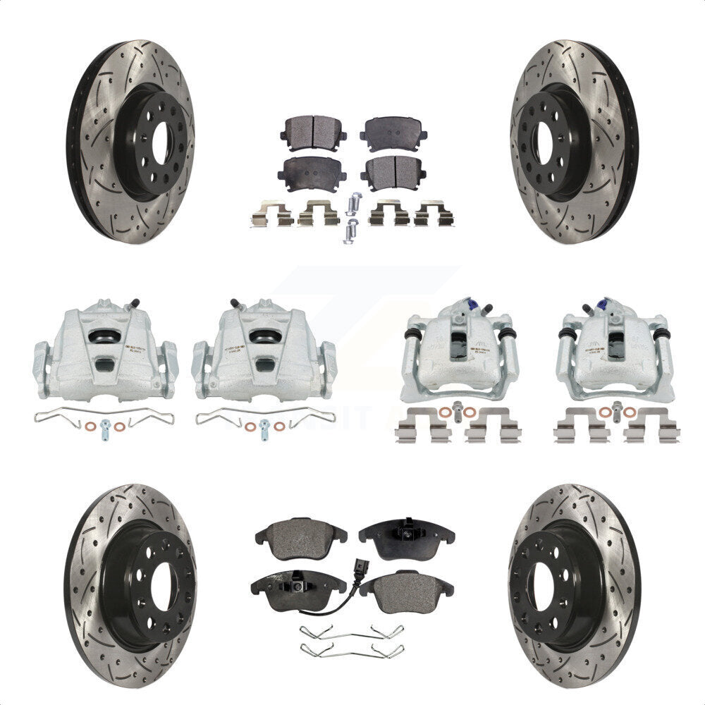 Front Rear Disc Brake Coated Caliper Drilled Slotted Rotors And Ceramic Pads Kit (10Pc) For 2009-2011 Volkswagen Tiguan KCD-100266T by Transit Auto