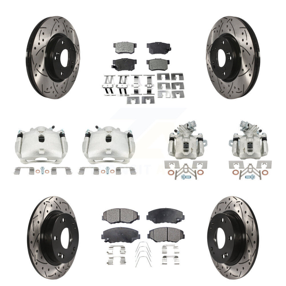 Front Rear Brake Caliper Drilled Slot Rotor Ceramic Pad Kit (10Pc) For Honda Civic Acura KCD-100267T