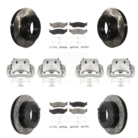 Front Rear Brake Caliper Drill Slotted Rotor Ceramic Pad Kit (10Pc) For Ford F-450 Super KCD-100268C