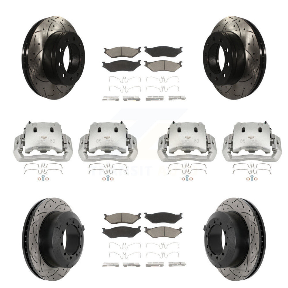 Front Rear Brake Caliper Drill Slotted Rotor Ceramic Pad Kit (10Pc) For Ford F-450 Super KCD-100268C