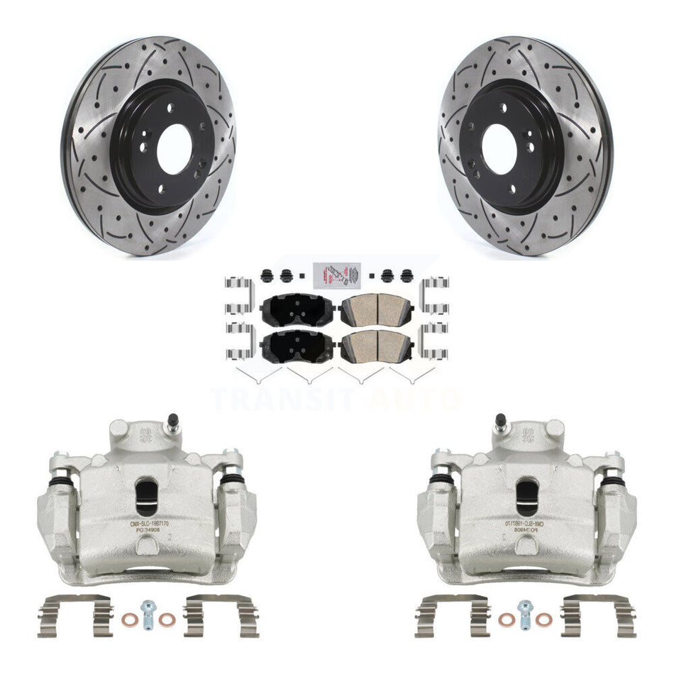 Front Brake Coat Caliper Drill Slot Rotors Ceramic Pad Kit For Hyundai Sonata Kia Optima KCD-100268N