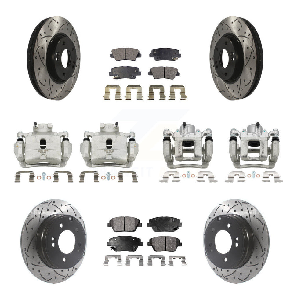 Front Rear Disc Brake Coated Caliper Drilled Slot Rotor Semi-Metallic Pad Kit (10Pc) For KCD-100268P