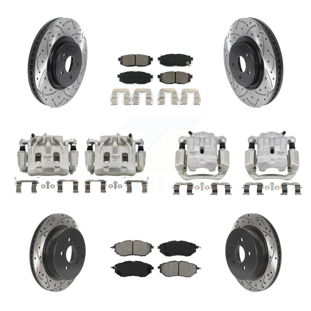 Front Rear Disc Brake Coated Caliper Drilled Slot Rotor Semi-Metallic Pad Kit (10Pc) For KCD-100268S