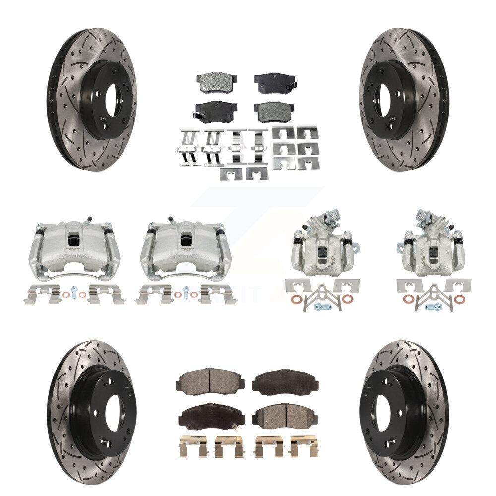 Front Rear Brake Coated Caliper Drill Slotted Rotor Ceramic Pad Kit (10Pc) For Acura CSX KCD-100268T