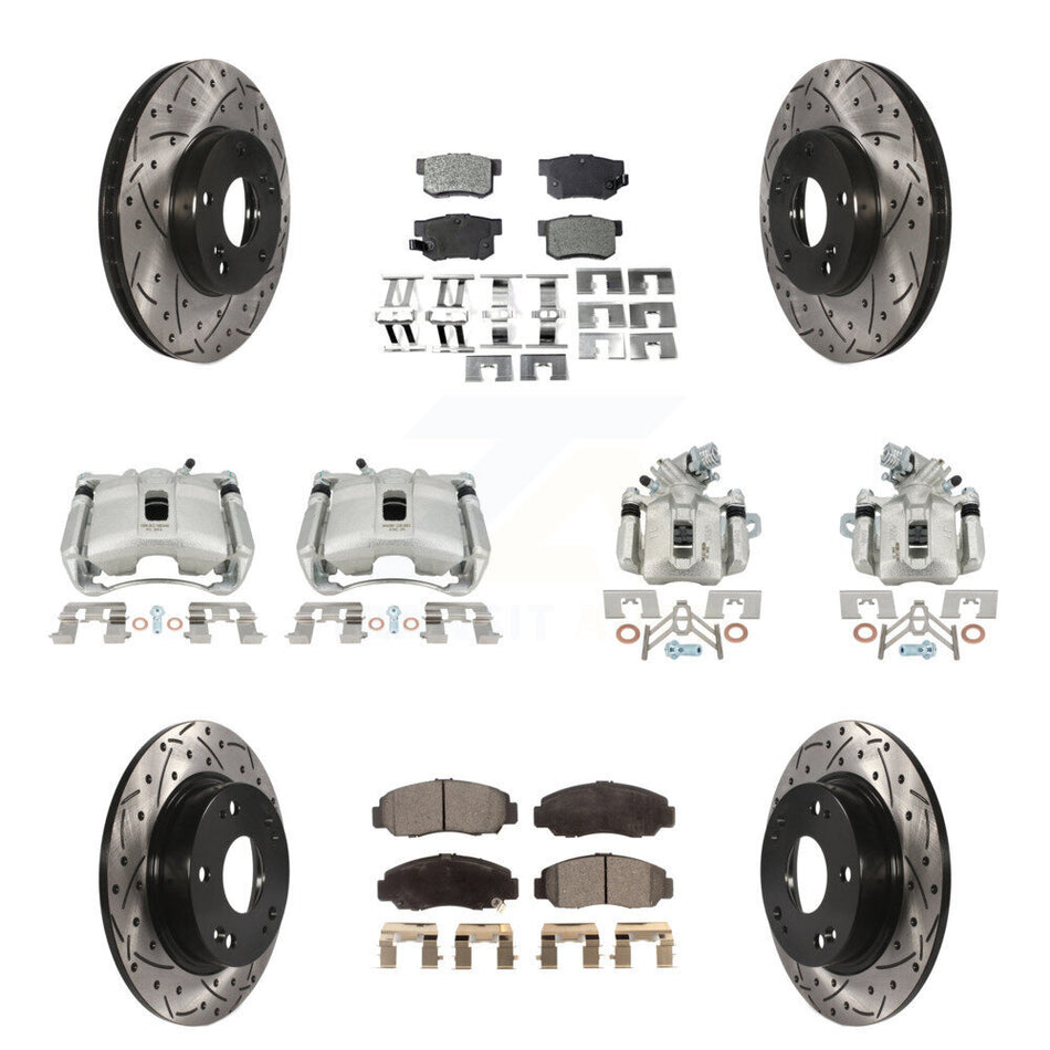 Front Rear Brake Coated Caliper Drill Slotted Rotor Ceramic Pad Kit (10Pc) For Acura CSX KCD-100268T