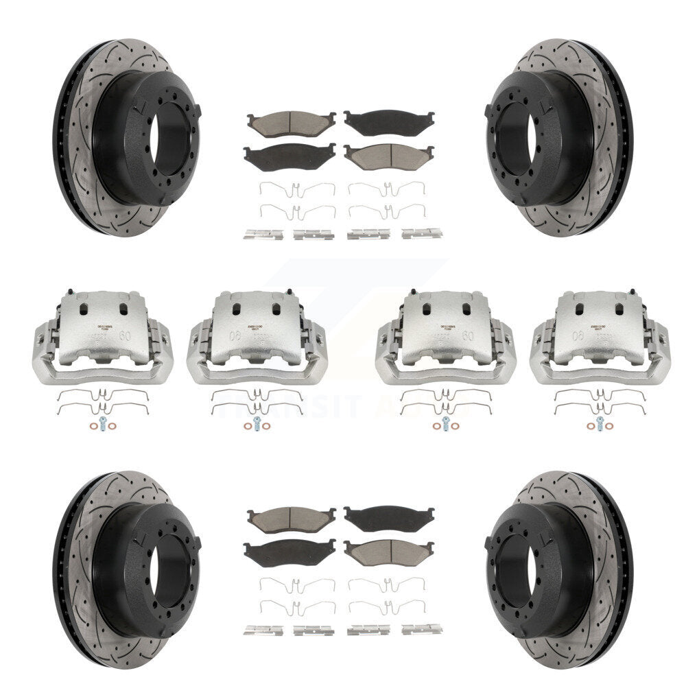 Front Rear Disc Brake Coated Caliper Drilled Slotted Rotors & Ceramic Pad Kit (10Pc) For KCD-100269C