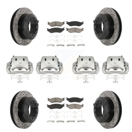 Front Rear Disc Brake Coated Caliper Drilled Slotted Rotors & Ceramic Pad Kit (10Pc) For KCD-100269C