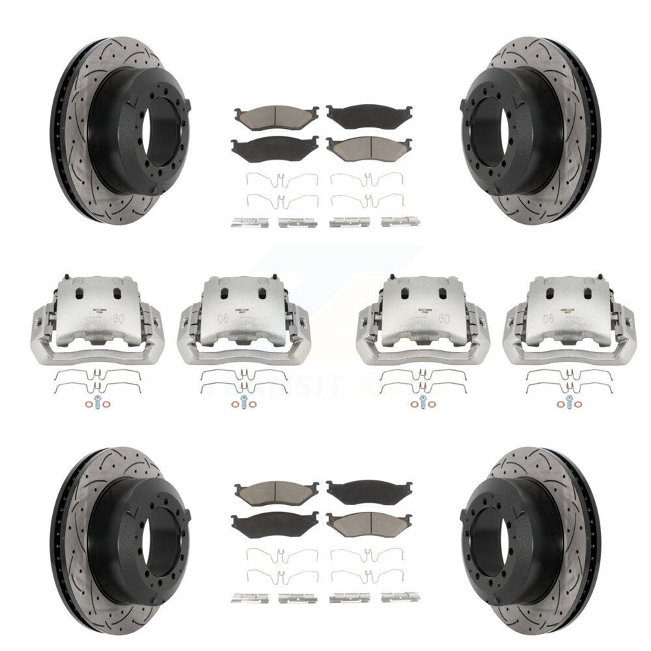 Front Rear Disc Brake Coated Caliper Drilled Slotted Rotors & Ceramic Pad Kit (10Pc) For KCD-100269C
