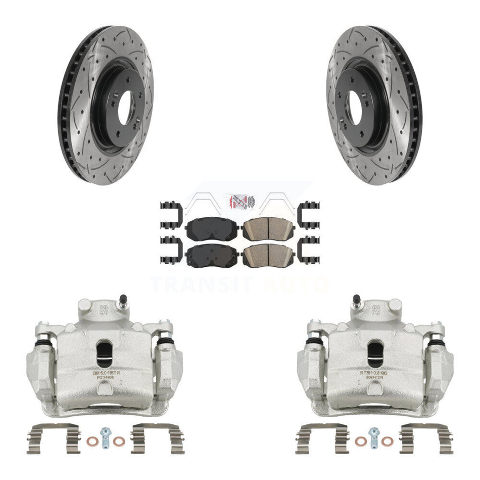 Front Brake Coat Caliper Drill Slot Rotors Ceramic Pad Kit For Hyundai Sonata Kia Optima KCD-100269N