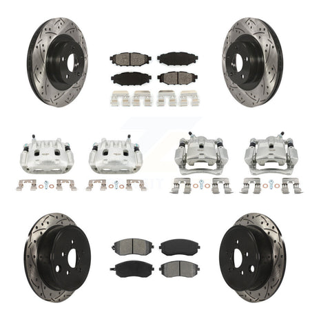 Front Rear Brake Caliper Drill Slotted Rotor Semi-Metallic Pad Kit (10Pc) For Subaru WRX KCD-100269S