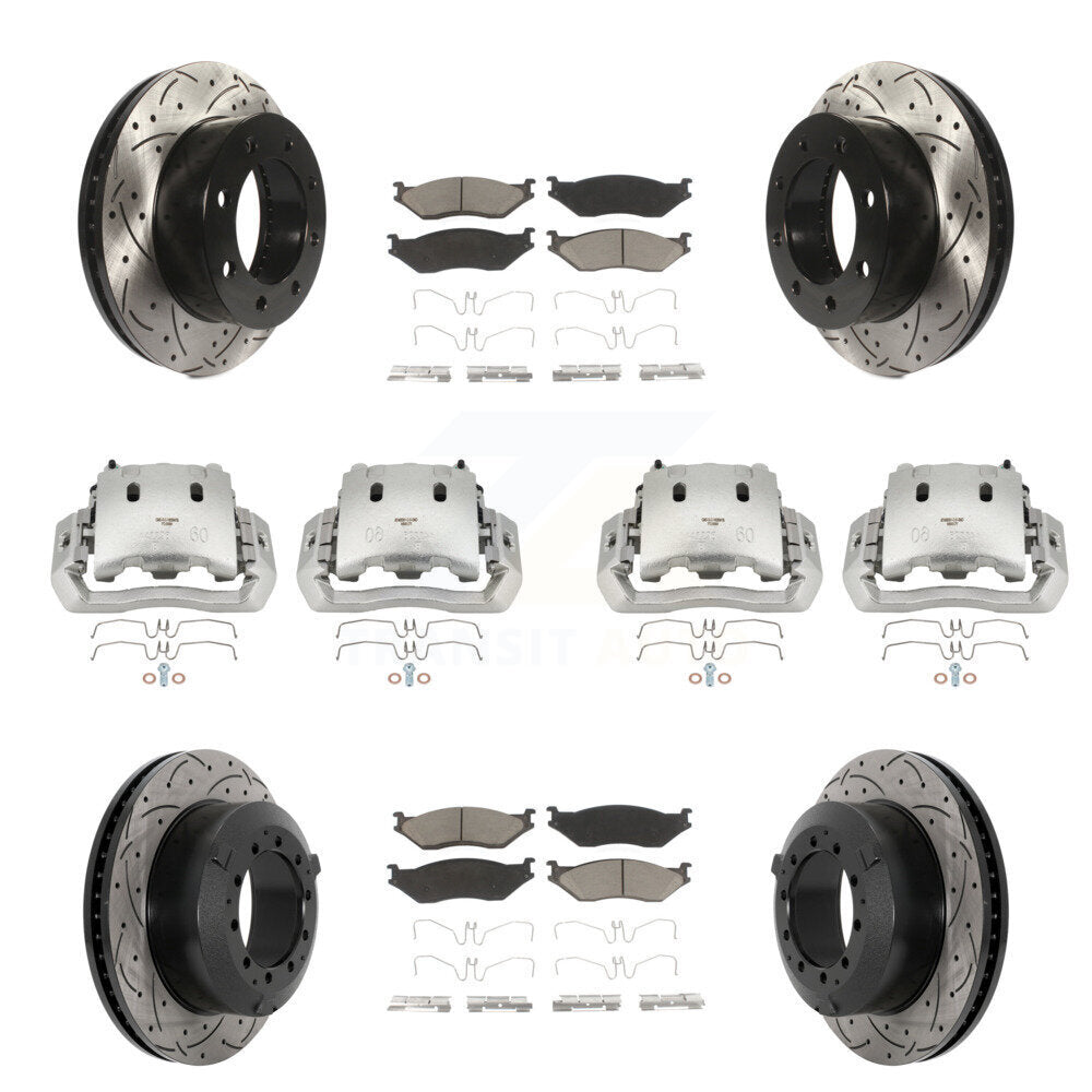 Front Rear Disc Brake Coated Caliper Drilled Slotted Rotors & Ceramic Pad Kit (10Pc) For KCD-100270C