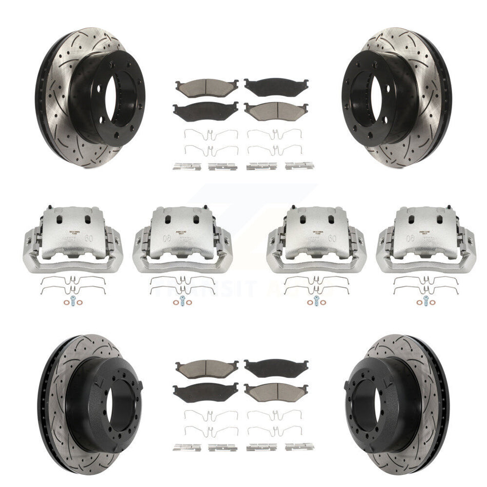 Front Rear Disc Brake Coated Caliper Drilled Slotted Rotors & Ceramic Pad Kit (10Pc) For KCD-100270C