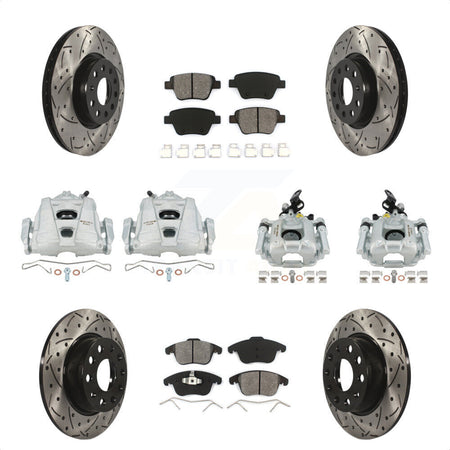 Front Rear Disc Brake Coated Caliper Drilled Slotted Rotors And Semi-Metallic Pads Kit (10Pc) For Volkswagen Passat KCD-100270S by Transit Auto