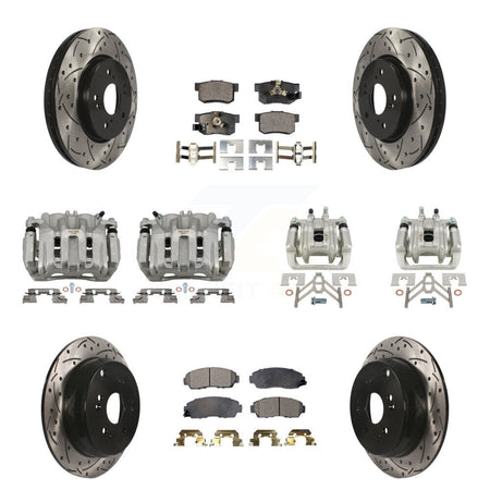Front Rear Brake Caliper Drill Slotted Rotor Ceramic Pad Kit (10Pc) For Honda CR-V Acura KCD-100270T