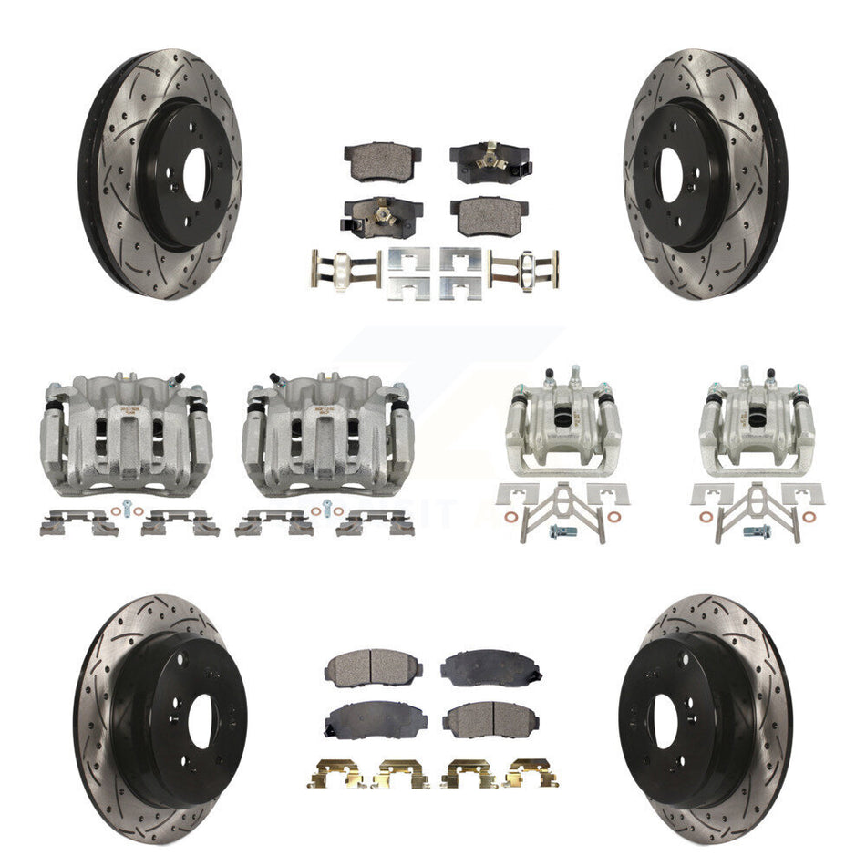 Front Rear Brake Caliper Drill Slotted Rotor Ceramic Pad Kit (10Pc) For Honda CR-V Acura KCD-100270T