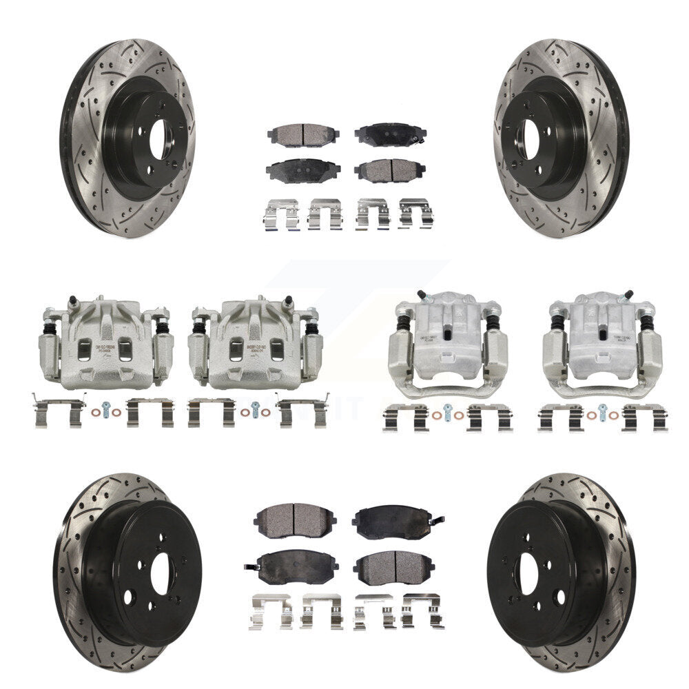 Front Rear Brake Caliper Drill Slot Rotor Semi-Metallic Pad Kit (10Pc) For Subaru Legacy KCD-100271P