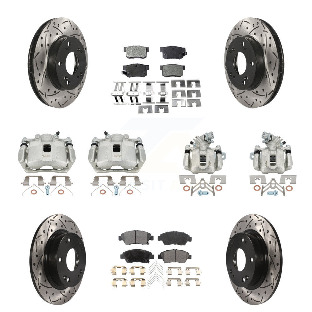 Front Rear Brake Coat Caliper Drill Slot Rotor Ceramic Pad Kit (10Pc) For Acura ILX 1.5L KCD-100271T