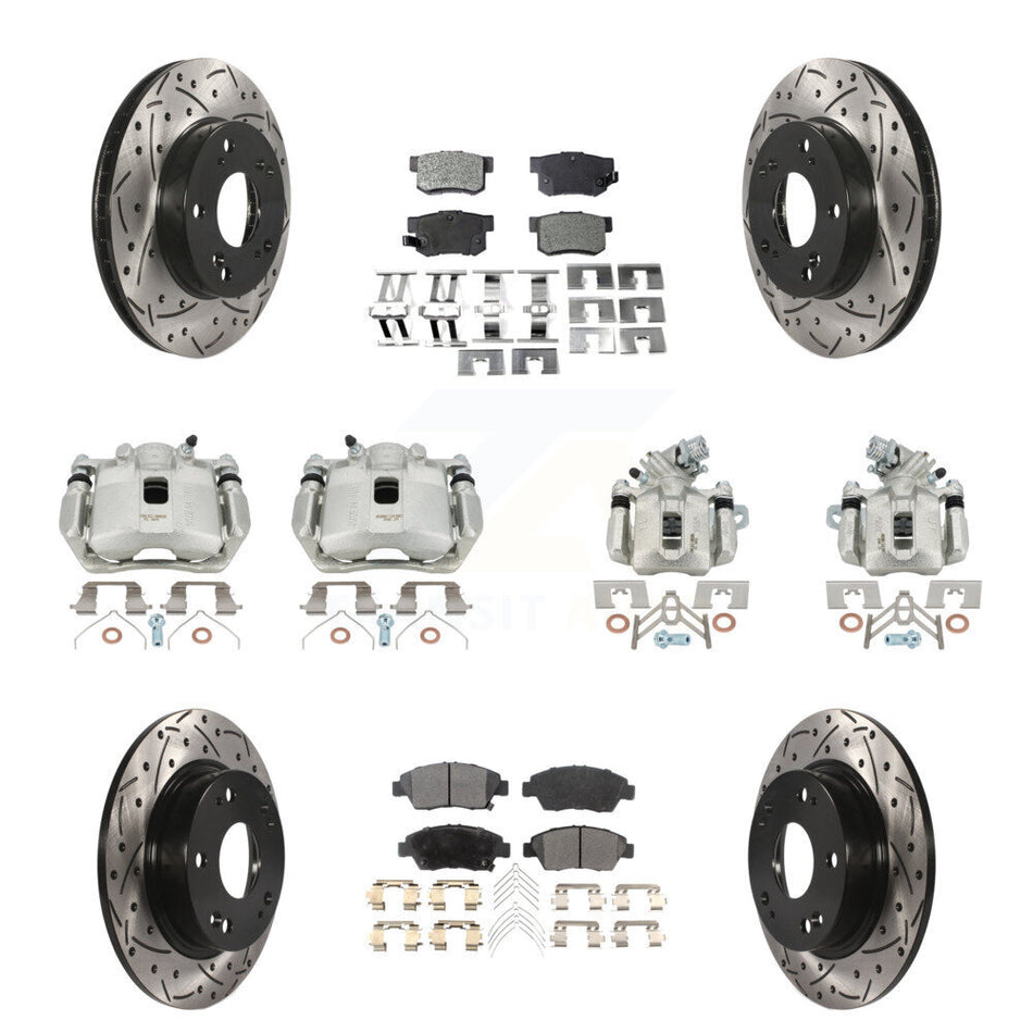 Front Rear Brake Coat Caliper Drill Slot Rotor Ceramic Pad Kit (10Pc) For Acura ILX 1.5L KCD-100271T