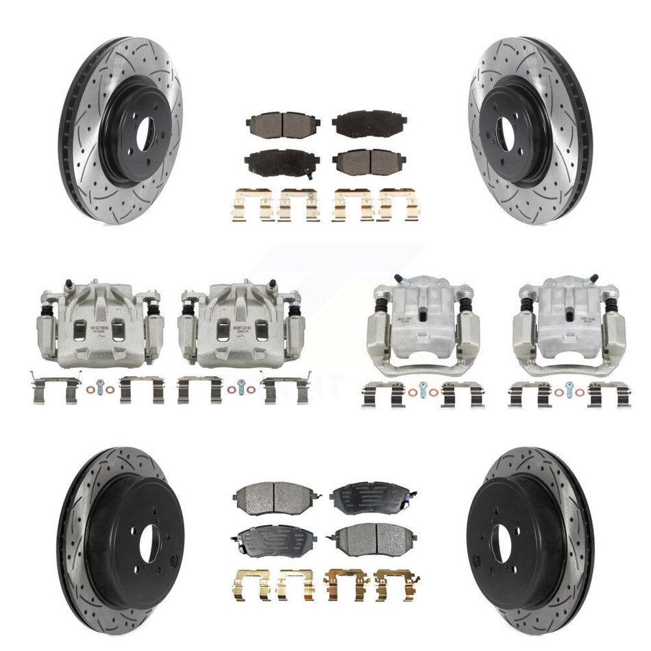 Front Rear Brake Caliper Drill Slot Rotor Semi-Metallic Pad Kit (10Pc) For Subaru Legacy KCD-100272P