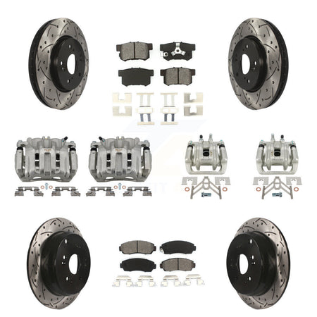 Front Rear Brake Caliper Drill Slotted Rotor Semi-Metallic Pad Kit (10Pc) For Honda CR-V KCD-100272S