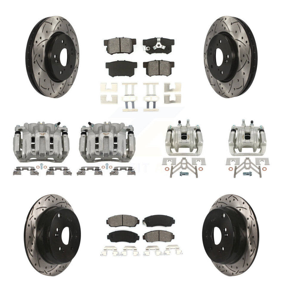 Front Rear Brake Caliper Drill Slotted Rotor Semi-Metallic Pad Kit (10Pc) For Honda CR-V KCD-100272S