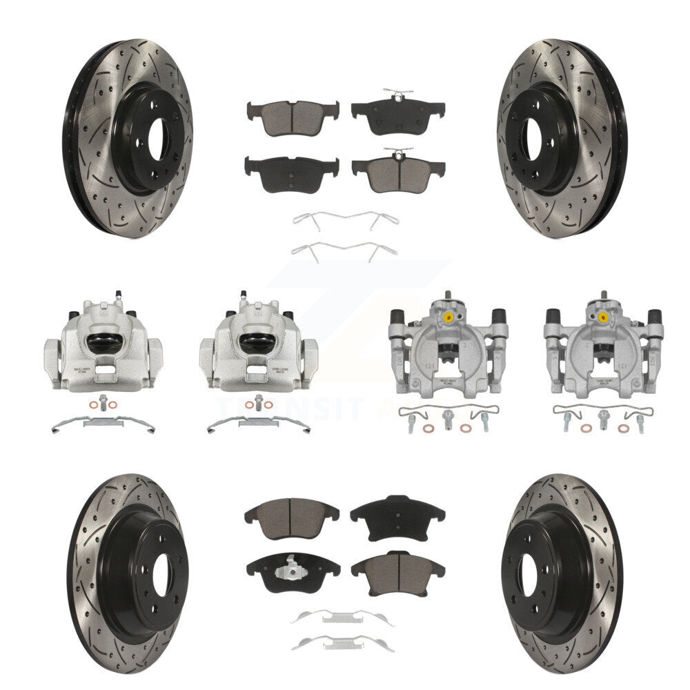 Front Rear Brake Caliper Drill Slot Rotor Ceramic Pad Kit (10Pc) For Ford Fusion Lincoln KCD-100273C