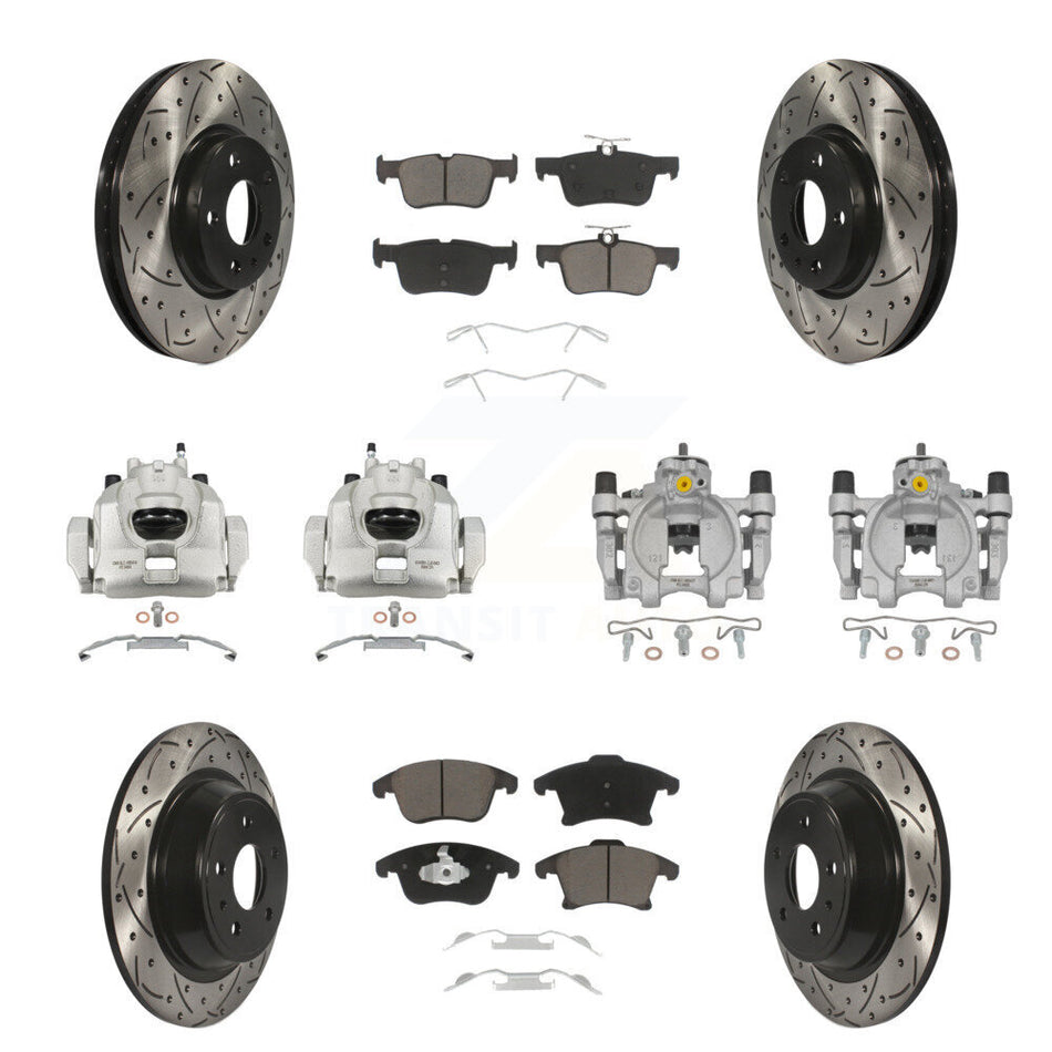Front Rear Brake Caliper Drill Slot Rotor Ceramic Pad Kit (10Pc) For Ford Fusion Lincoln KCD-100273C