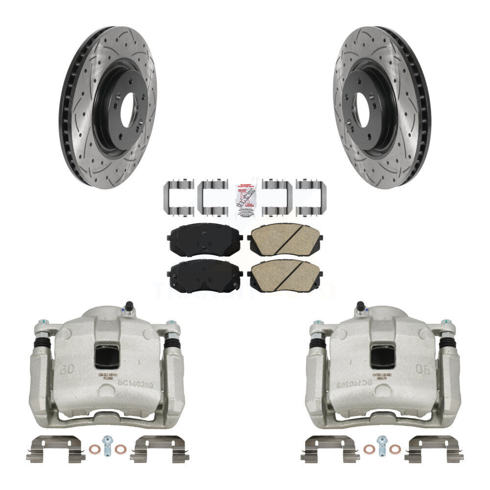 Front Brake Caliper Drill Slot Rotor Ceramic Pad Kit For 16 Hyundai Tucson From 05 08 15 KCD-100273N