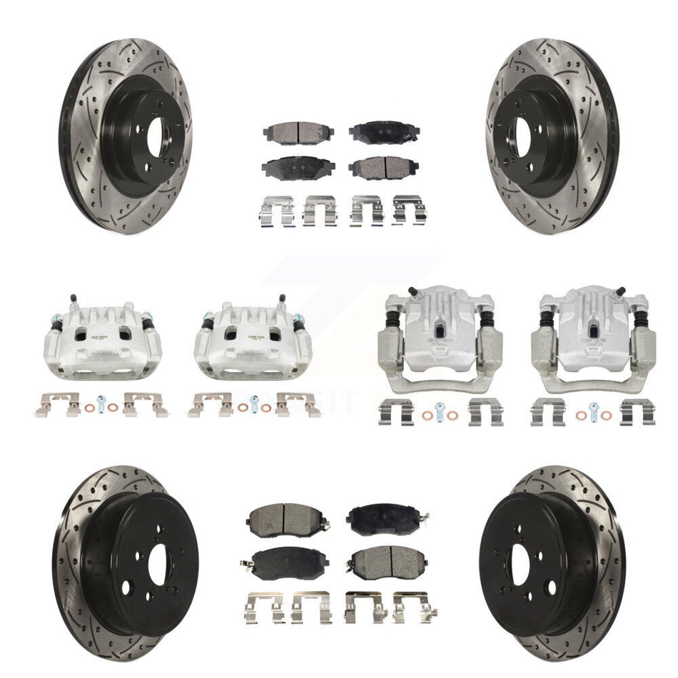 Front Rear Brake Caliper Drill Slot Rotor Semi-Metallic Pad Kit (10Pc) For Subaru Legacy KCD-100273P