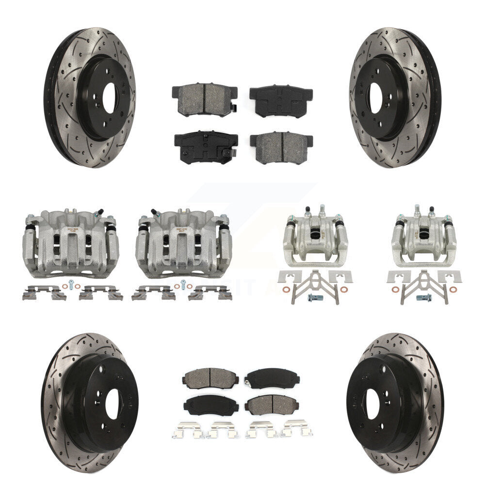 Front Rear Brake Caliper Drill Slotted Rotors Semi-Metallic Pad Kit (10Pc) For Acura RDX KCD-100273S