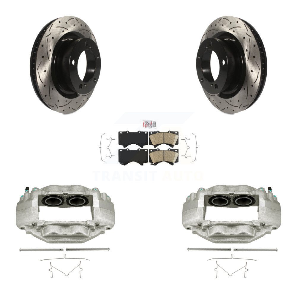 Front Brake Coated Caliper Drill Slotted Rotor Ceramic Pad Kit For Toyota Tundra Sequoia KCD-100274N