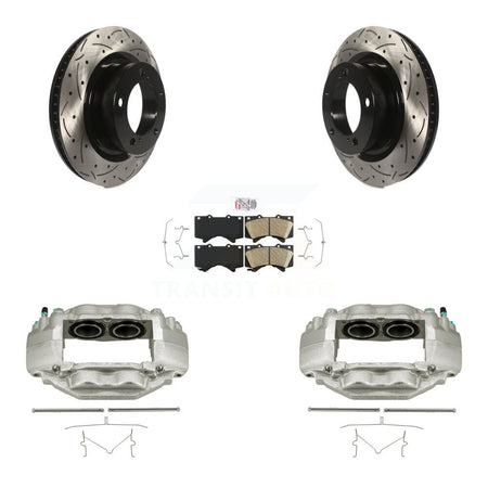 Front Brake Coated Caliper Drill Slotted Rotor Ceramic Pad Kit For Toyota Tundra Sequoia KCD-100274N