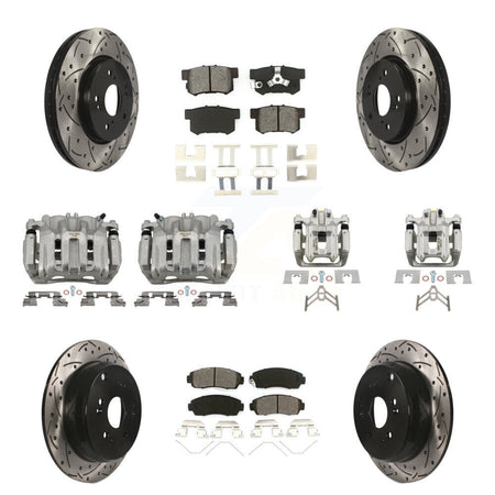 Front Rear Brake Caliper Drill Slotted Rotor Semi-Metallic Pad Kit (10Pc) For Honda CR-V KCD-100274S