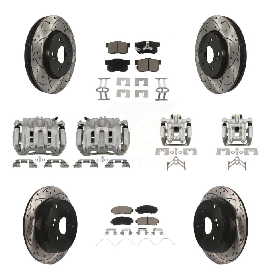 Front Rear Brake Coat Caliper Drill Slot Rotor Ceramic Pad Kit (10Pc) For Honda CR-V AWD KCD-100275C