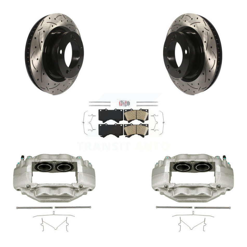 Front Brake Coated Caliper Drill Slotted Rotor Ceramic Pad Kit For Toyota Tundra Sequoia KCD-100275N