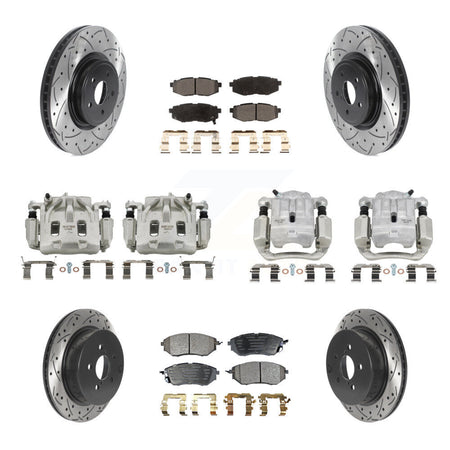 Front Rear Disc Brake Coated Caliper Drilled Slot Rotor Semi-Metallic Pad Kit (10Pc) For KCD-100275P