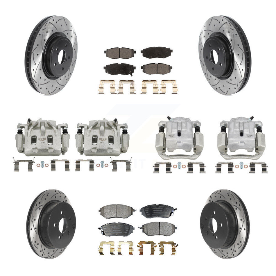 Front Rear Disc Brake Coated Caliper Drilled Slot Rotor Semi-Metallic Pad Kit (10Pc) For KCD-100275P