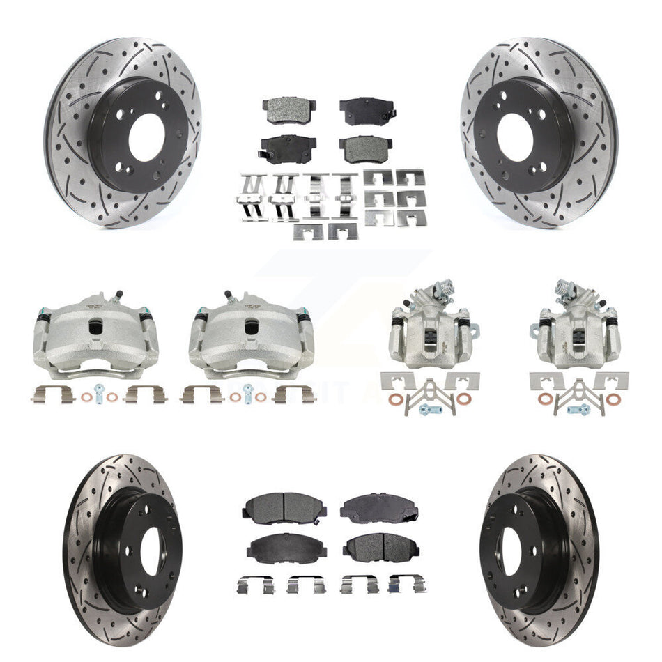 Front Rear Brake Coated Caliper Drill Slot Rotors Ceramic Pad Kit (10Pc) For Honda Civic KCD-100275T