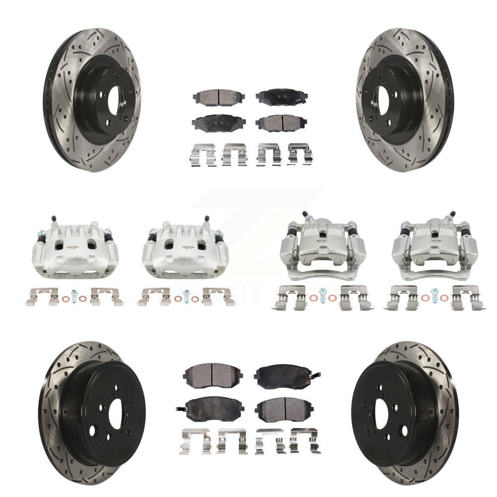 Front Rear Brake Caliper Drill Slotted Rotor Semi-Metallic Pad Kit (10Pc) For Subaru WRX KCD-100276P