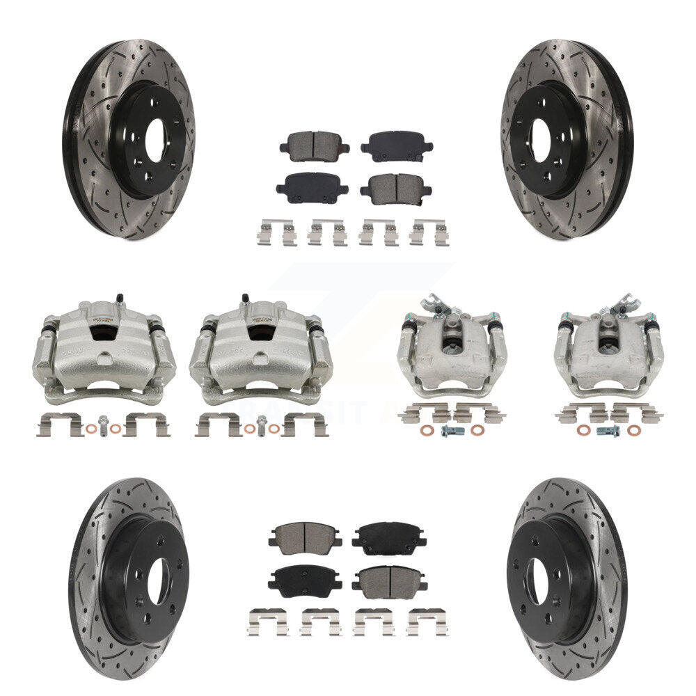 Front Rear Disc Brake Coated Caliper Drilled Slot Rotor Semi-Metallic Pad Kit (10Pc) For KCD-100276S