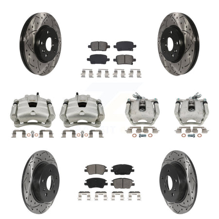 Front Rear Disc Brake Coated Caliper Drilled Slot Rotor Semi-Metallic Pad Kit (10Pc) For KCD-100276S