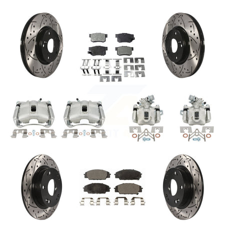 Front Rear Brake Caliper Drill Slotted Rotor Ceramic Pad Kit (10Pc) For Acura CSX Type-S KCD-100276T