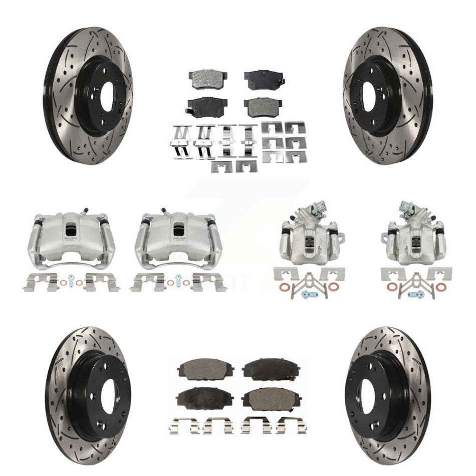 Front Rear Brake Caliper Drill Slotted Rotor Ceramic Pad Kit (10Pc) For Acura CSX Type-S KCD-100276T