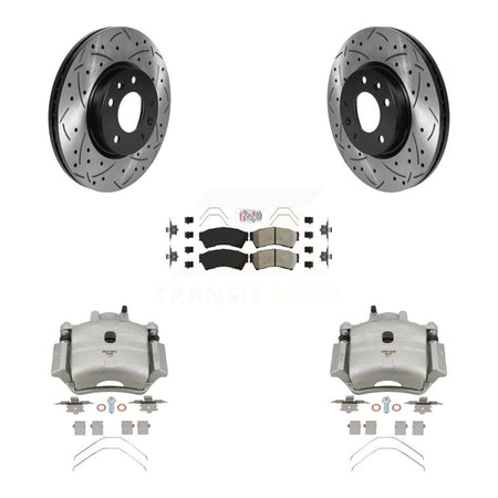 Front Brake Caliper Drilled Slot Rotor Semi-Metallic Pad Kit For Ford Fusion Mazda 6 MKZ KCD-100277N