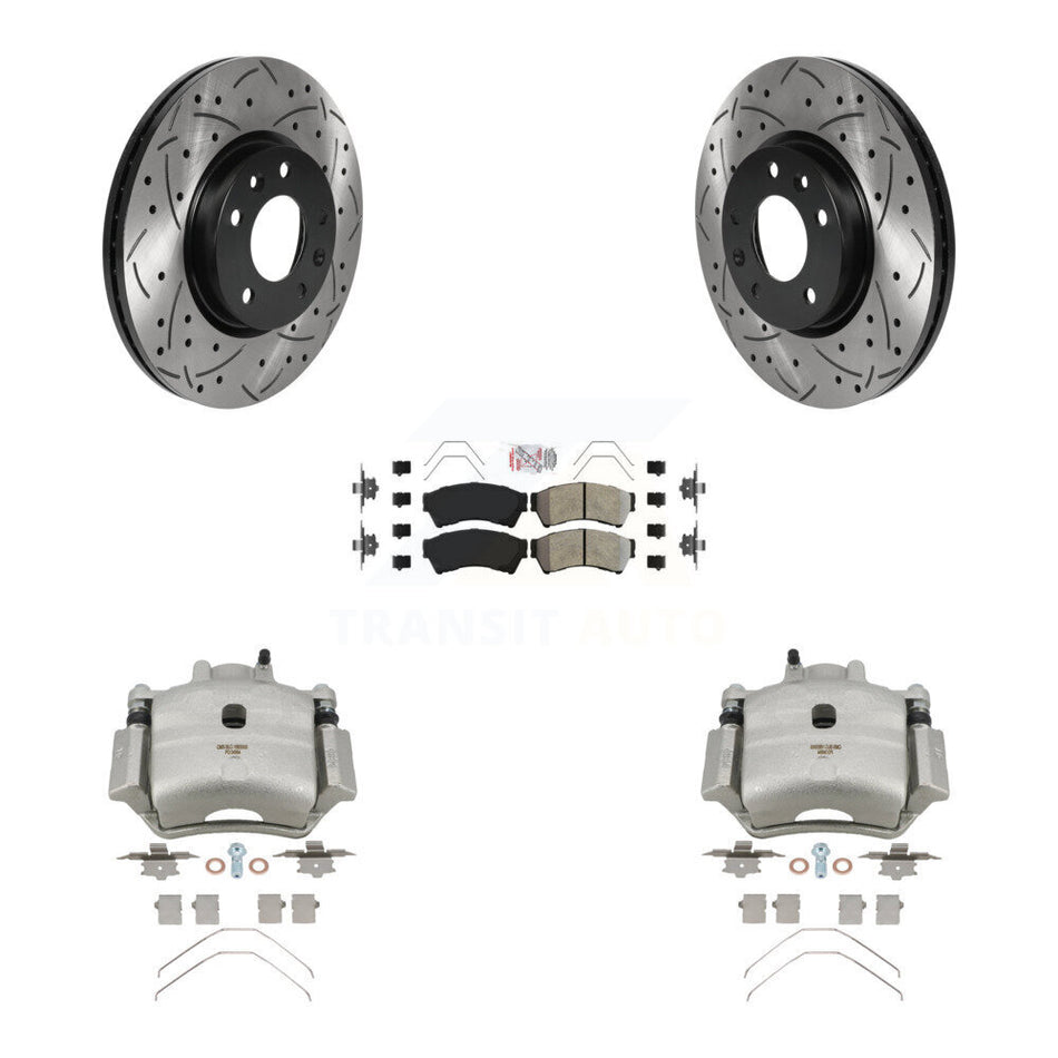 Front Brake Caliper Drilled Slot Rotor Semi-Metallic Pad Kit For Ford Fusion Mazda 6 MKZ KCD-100278N